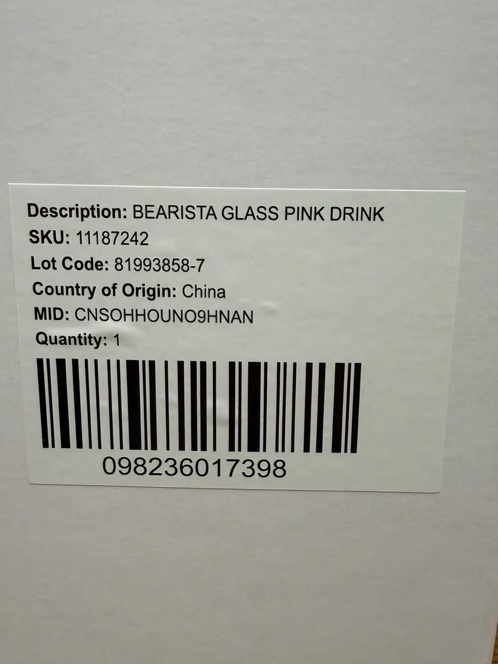 Starbucks Clear Bear Bottle with Pink Strawberry Straw